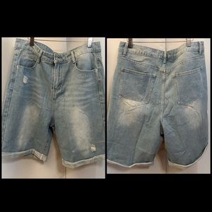 NXH Denim Shorts Women’s Large Distressed Light Wash High Rise Wide Leg Pockets